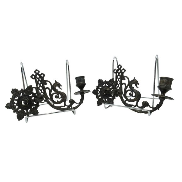Cast Metal DRAGON Wall SCONCES Candle Holders Set Of 2 Gothic Medieval Vintage - Picture 15 of 15